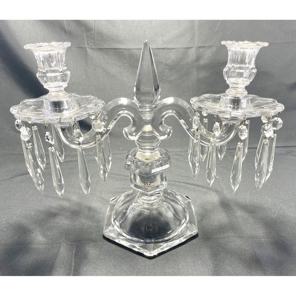 Heisey Old Williamsburg Glass 2 Arm Candelabra Prisms 11\
